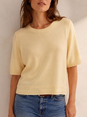 Boden Cashmere Butter Yellow Short Sleeve Sweater (Size L)